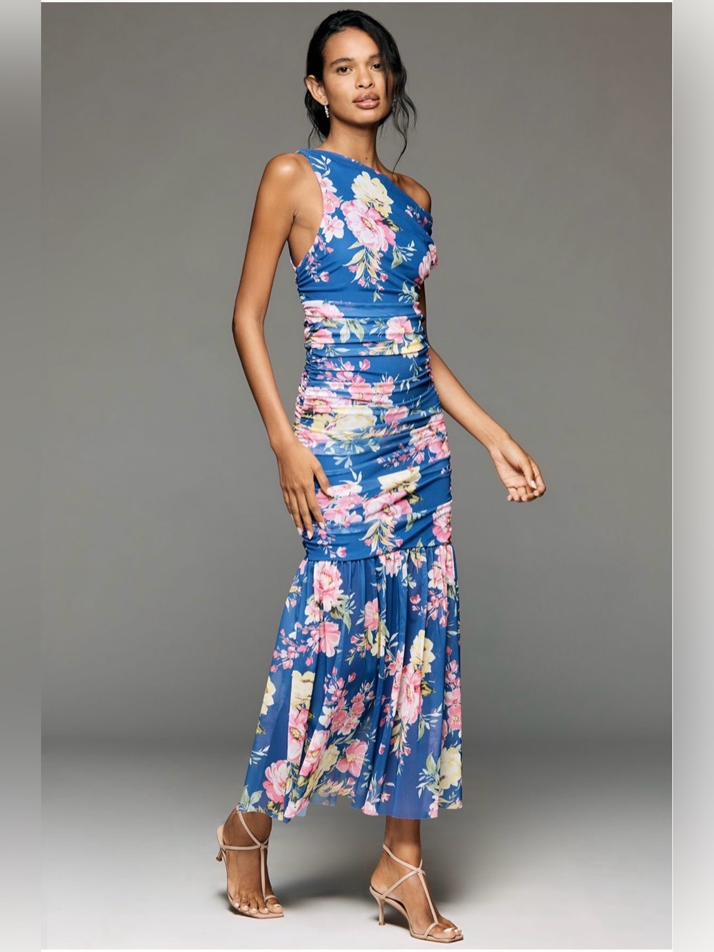 Anthropologie Off-Shoulder Printed Mesh Maxi Dress
